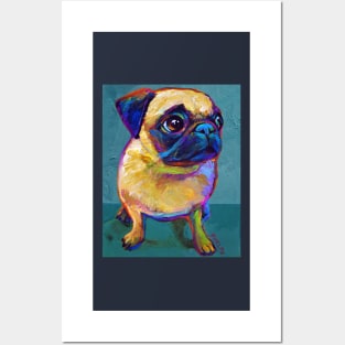 Funky Little Pug Pup on Blue Posters and Art